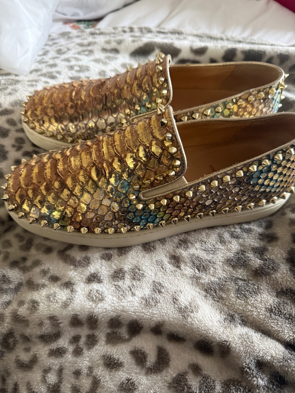 Louboutin Multicolor Python Pik Boat Slip On Sneakers 38 - Picture 4 of 10